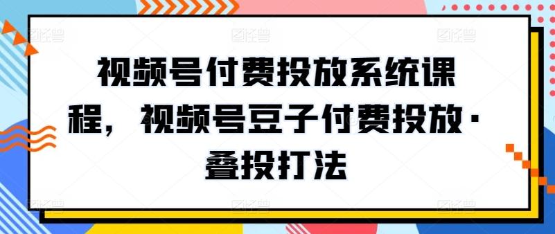 视频号付费投放系统课程，视频号豆子付费投放·叠投打法-康仁安资源