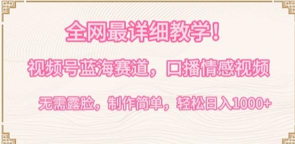 全网最详细教学，视频号蓝海赛道，口播情感视频，无需露脸，制作简单，轻松实现日入1000+【揭秘】-康仁安资源