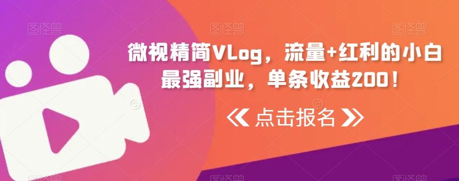 微视精简Vlog，流量+红利的小白最强副业，单条收益200！-康仁安资源