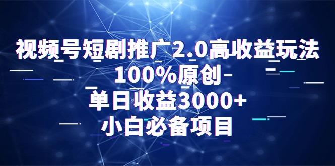 视频号短剧推广2.0高收益玩法，100%原创，单日收益3000+，小白必备项目-康仁安资源