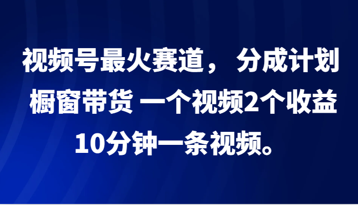 视频号最火赛道， 分成计划， 橱窗带货，一个视频2个收益，10分钟一条视频。-康仁安资源