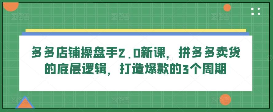 多多店铺操盘手2.0新课，拼多多卖货的底层逻辑，打造爆款的3个周期-康仁安资源