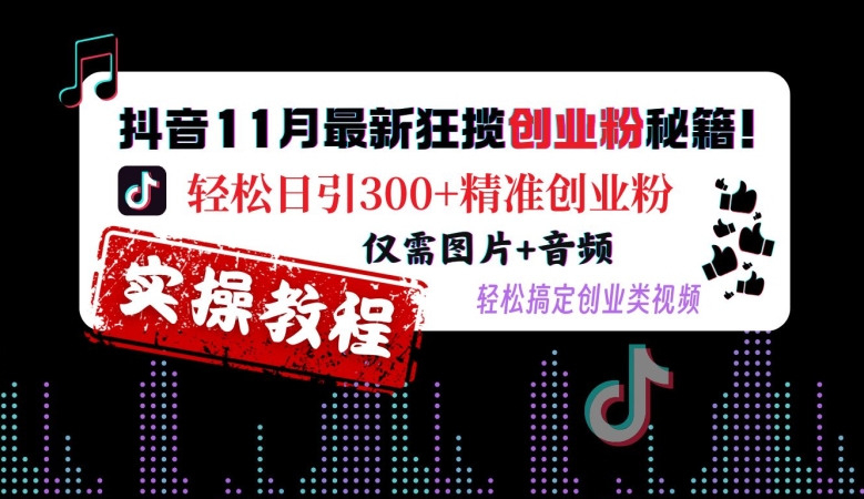 抖音11月最新狂揽创业粉秘籍，轻松日引300+精准创业粉，仅需图片+音频，轻松搞定创业类视频-康仁安资源
