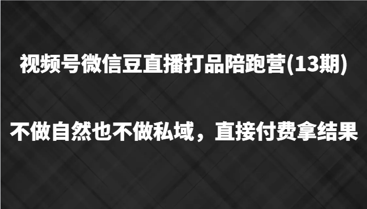 视频号微信豆直播打品陪跑(13期)，不做不自然流不做私域，直接付费拿结果-康仁安资源