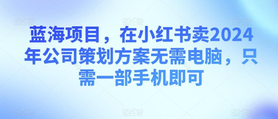 蓝海项目，在小红书卖2024年公司策划方案无需电脑，只需一部手机即可-康仁安资源