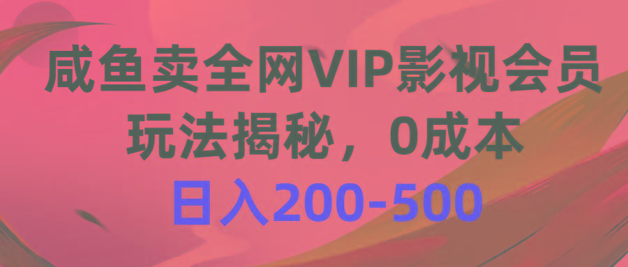 咸鱼卖全网VIP影视会员，玩法揭秘，0成本日入200-500-康仁安资源