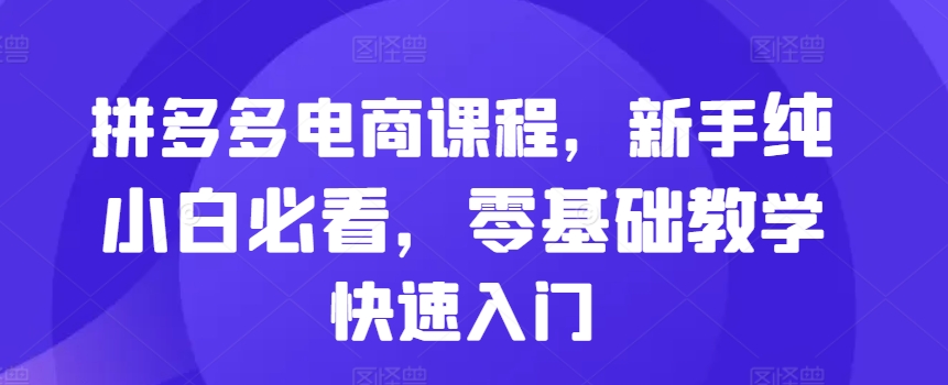 拼多多电商课程，新手纯小白必看，零基础教学快速入门-康仁安资源