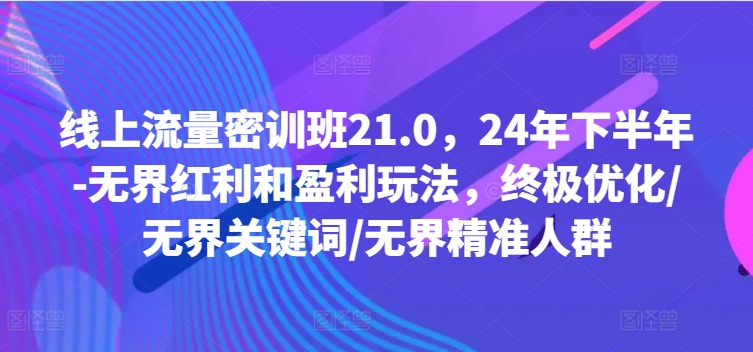 线上流量密训班21.0，24年下半年-无界红利和盈利玩法，终极优化/无界关键词/无界精准人群-康仁安资源