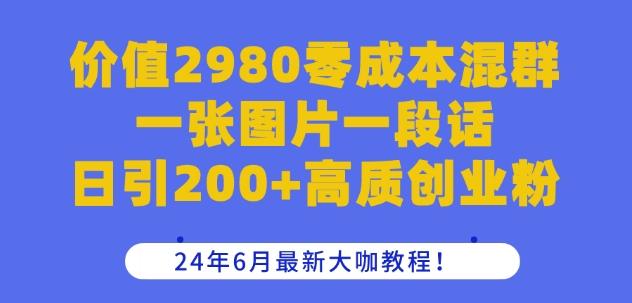 价值2980零成本混群一张图片一段话日引200+高质创业粉，24年6月最新大咖教程【揭秘】-康仁安资源