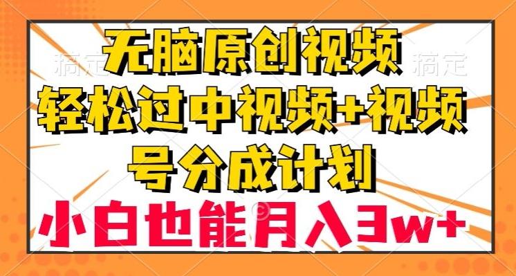 无脑原创视频，轻松过中视频+视频号分成计划，小白也能月入3w+【揭秘】-康仁安资源