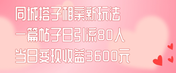 同城搭子相亲新玩法一篇帖子引流80人当日变现3600元(项目教程+实操教程)【揭秘】-康仁安资源