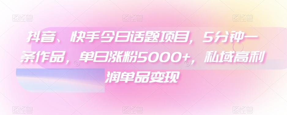 抖音、快手今日话题项目，5分钟一条作品，单日涨粉5000+，私域高利润单品变现-康仁安资源