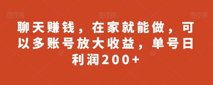 聊天赚钱，在家就能做，可以多账号放大收益，单号日利润200+-康仁安资源