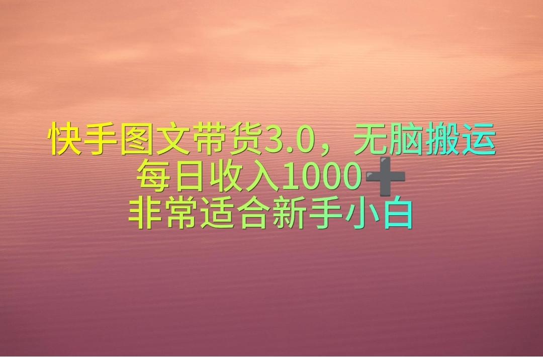 快手图文带货3.0，无脑搬运，每日收入1000＋，非常适合新手小白-康仁安资源