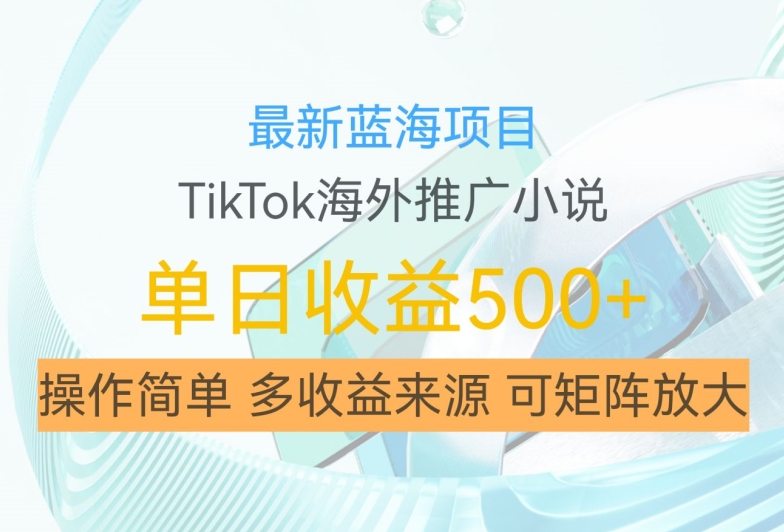 最新蓝海项目，利用tiktok海外推广小说赚钱佣金，简单易学，日入500+，可矩阵放大【揭秘】-康仁安资源