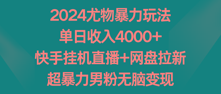 2024尤物暴力玩法 单日收入4000+快手挂机直播+网盘拉新 超暴力男粉无脑变现-康仁安资源