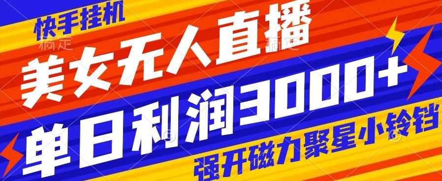 快手挂机，美女无人直播，强开磁力聚星小铃铛，日入3000+-康仁安资源