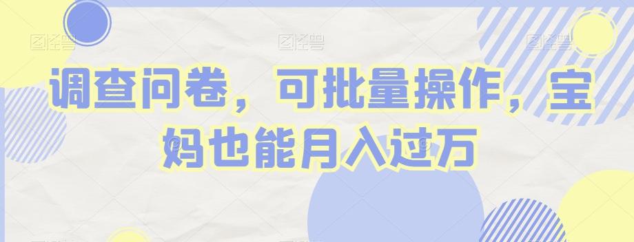 调查问卷，可批量操作，宝妈也能月入过万-康仁安资源