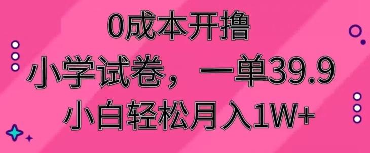 0成本开撸，小学试卷，一单39.9，小白轻松月入1W+-康仁安资源