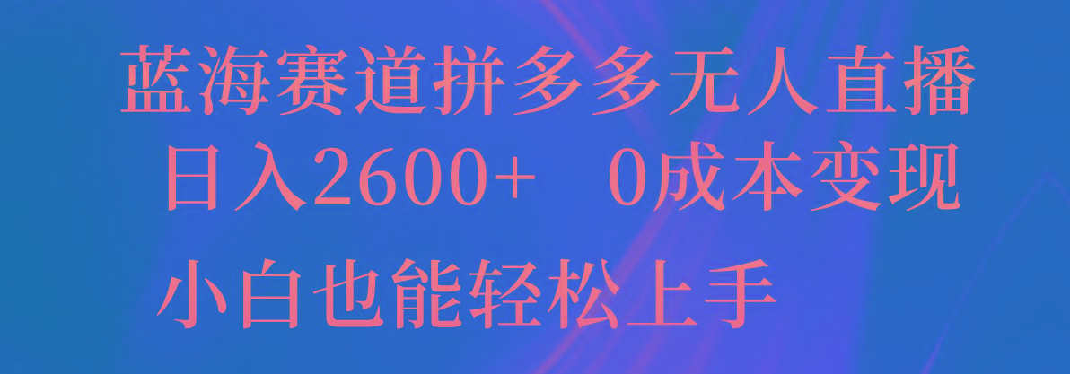 蓝海赛道拼多多无人直播，日入2600+，0成本变现，小白也能轻松上手-康仁安资源
