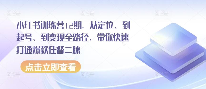 小红书训练营12期，从定位、到起号、到变现全路径，带你快速打通爆款任督二脉-康仁安资源