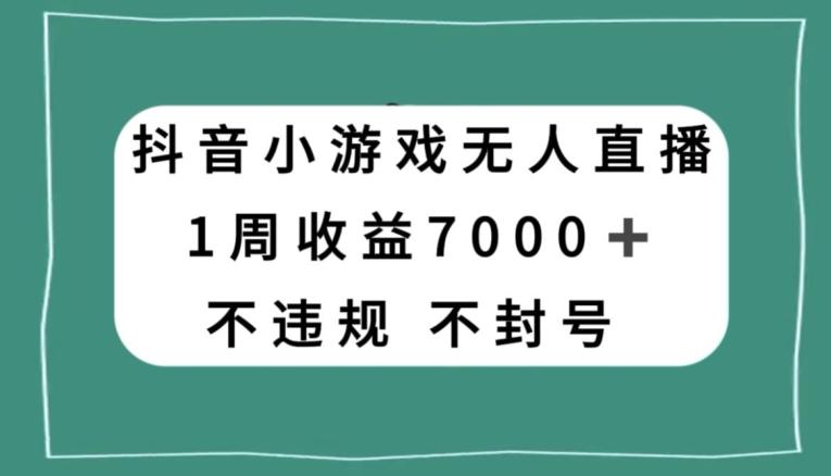 抖音小游戏无人直播，不违规不封号1周收益7000+，官方流量扶持【揭秘】-康仁安资源