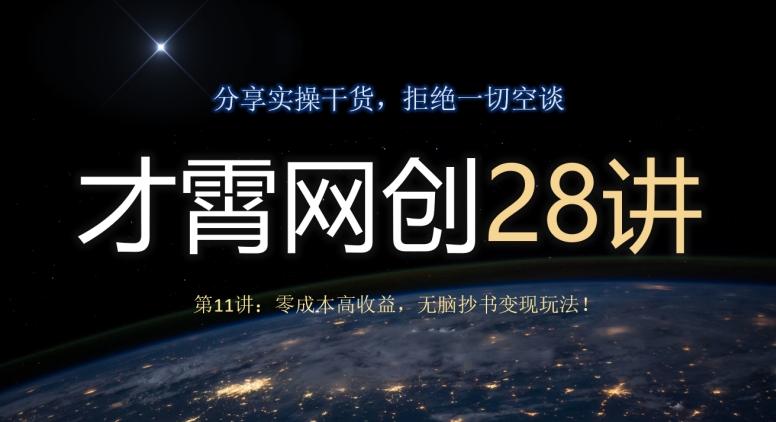 才霄网创28讲第11讲：零成本高收益，无脑抄书变现玩法！-康仁安资源
