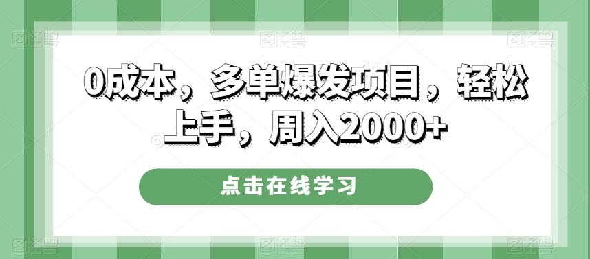 0成本，多单爆发项目，轻松上手，周入2000+-康仁安资源