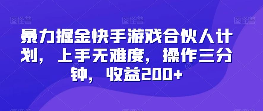暴力掘金快手游戏合伙人计划，上手无难度，操作三分钟，收益200+-康仁安资源