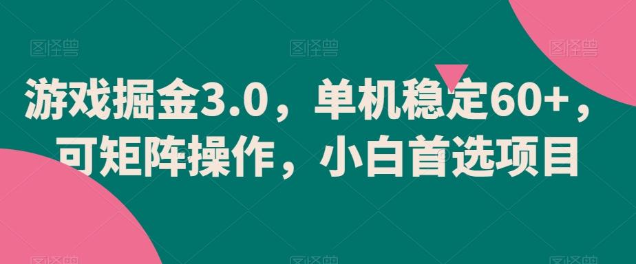 游戏掘金3.0，单机稳定60+，可矩阵操作，小白首选项目【揭秘】-康仁安资源