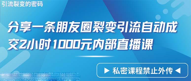 (9850期)仅靠分享一条朋友圈裂变引流自动成交2小时1000内部直播课程-康仁安资源
