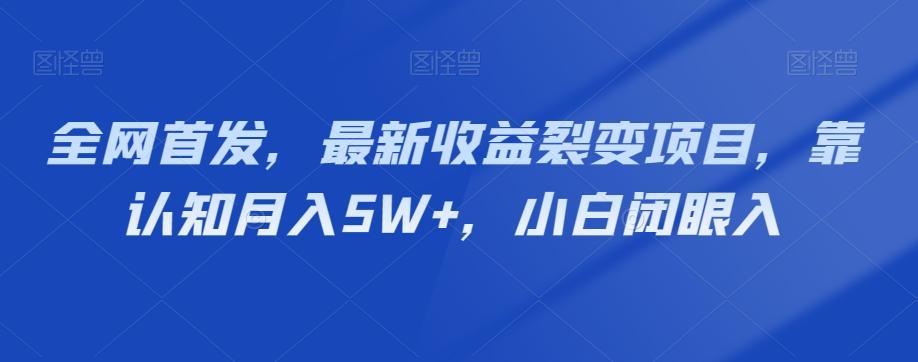 全网首发，最新收益裂变项目，靠认知月入5W+，小白闭眼入-康仁安资源
