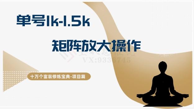 十万个富翁修炼宝典15.单号1k-1.5k，矩阵放大操作-康仁安资源