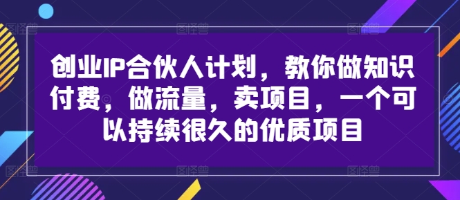 创业IP合伙人计划，教你做知识付费，做流量，卖项目，一个可以持续很久的优质项目-康仁安资源