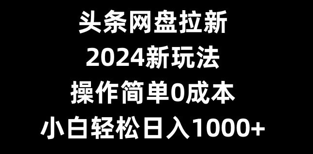 头条网盘拉新，2024新玩法，操作简单0成本，小白轻松日入1000+-康仁安资源