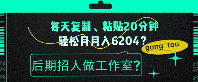 每天复制、粘贴20分钟，轻松月入6204？后期招人做工作室？-康仁安资源